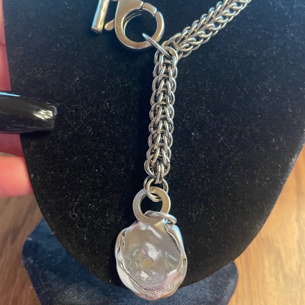 Chico's Silver Textured Pendant Necklace
